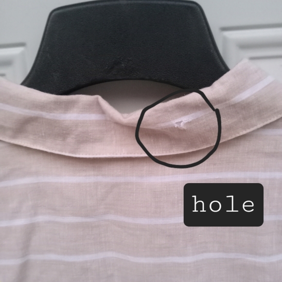 Chico's 100% Linen Tan White Striped FreshChic Non Iron Button Up Size 2 12/14 L - Picture 8 of 9